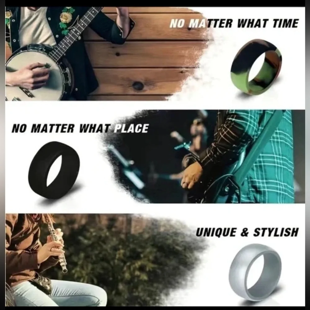 NEW Fine Fashion Unisex Any-Activity Silicon Grooved Ring 2-PACK (Sizes10-11)